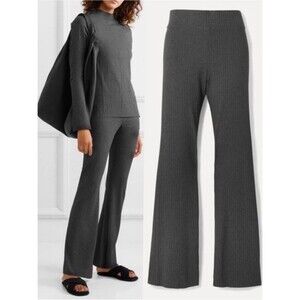 CALÉ Angelique High Rise Ribbed Stretch Flared Gray Knit Sweater Pants XXS
